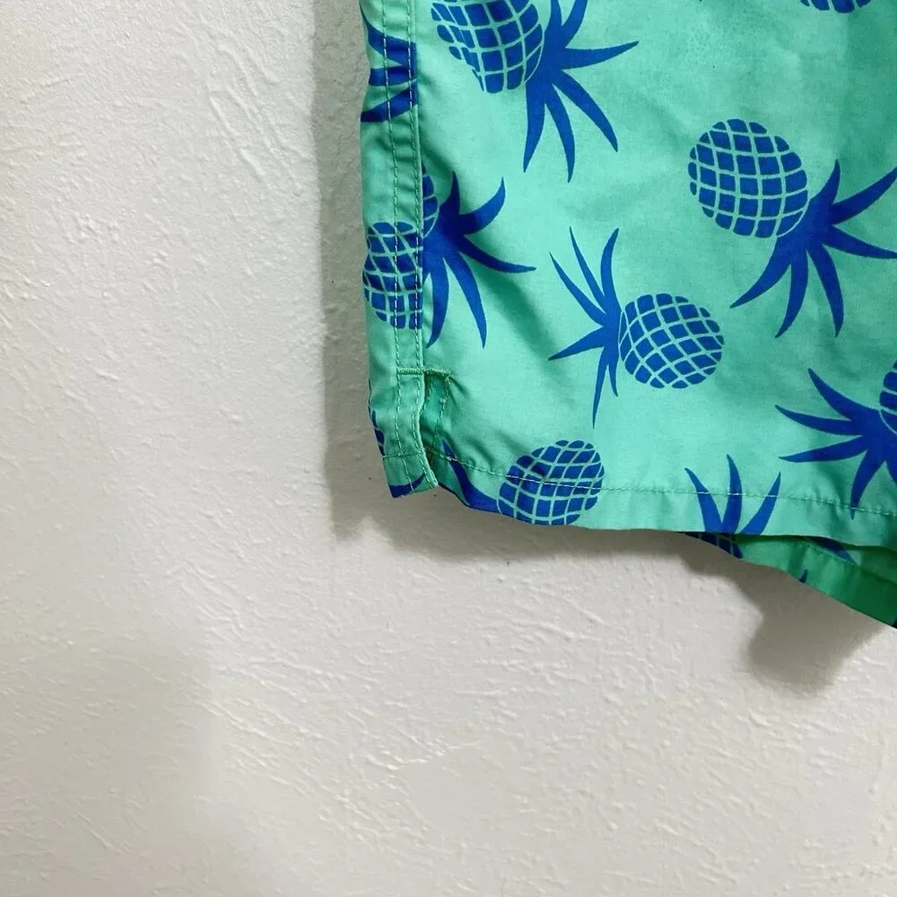 Tom Teddy Swim Trunks Green Blue Pineapple Print Liner Pockets‎ Stretch Summer M